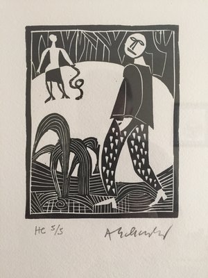 afbeelding linosnede, le poéte assasiné, Pierre Alechinsky, 1947